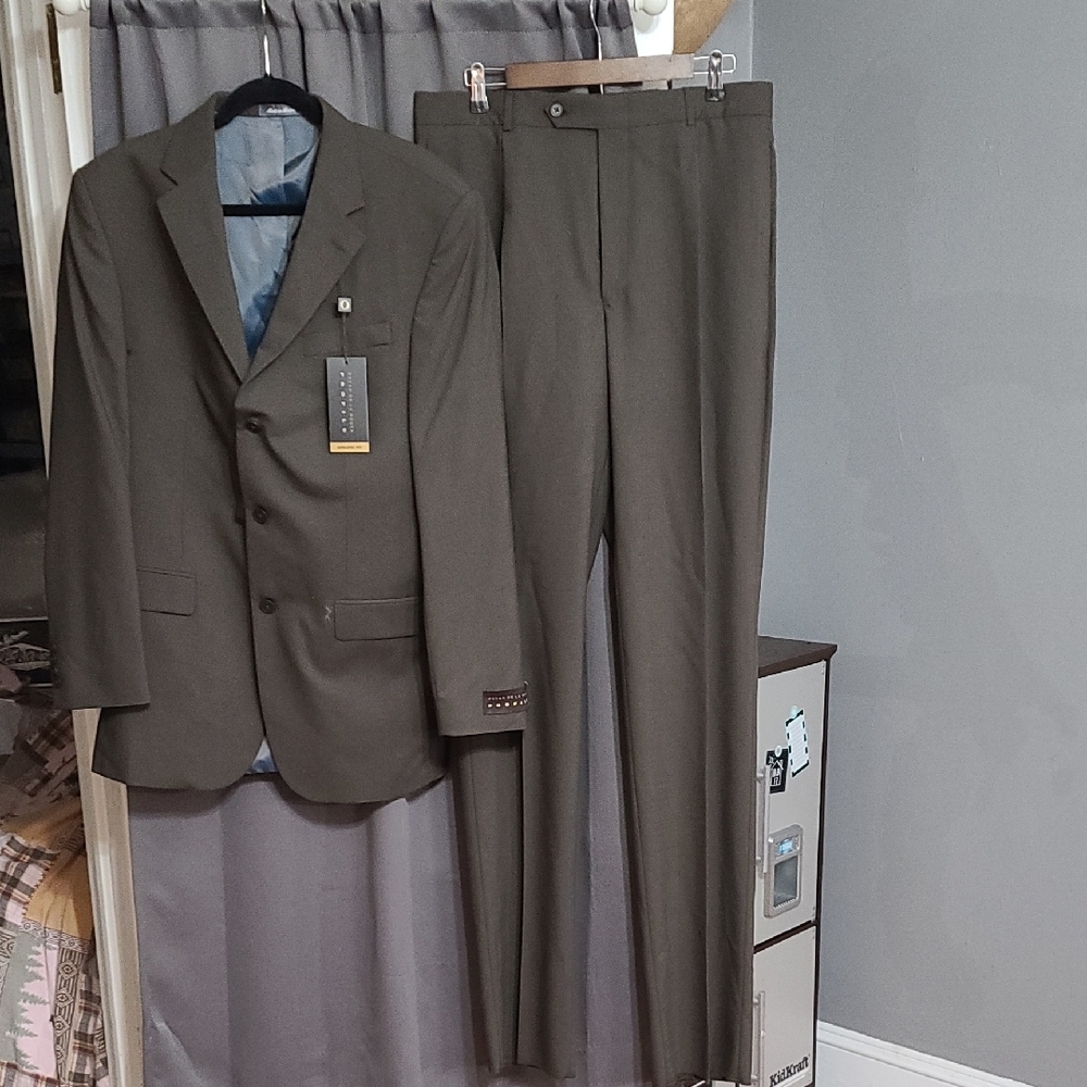 NWT Oscar De La Renta Profile Mens Wool‎ Suit Brown Athletic Fit UNHEMMED 34x42